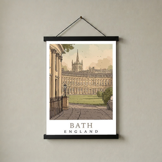 Bath England Travel Poster — Royal Crescent Abbey Georgian Print