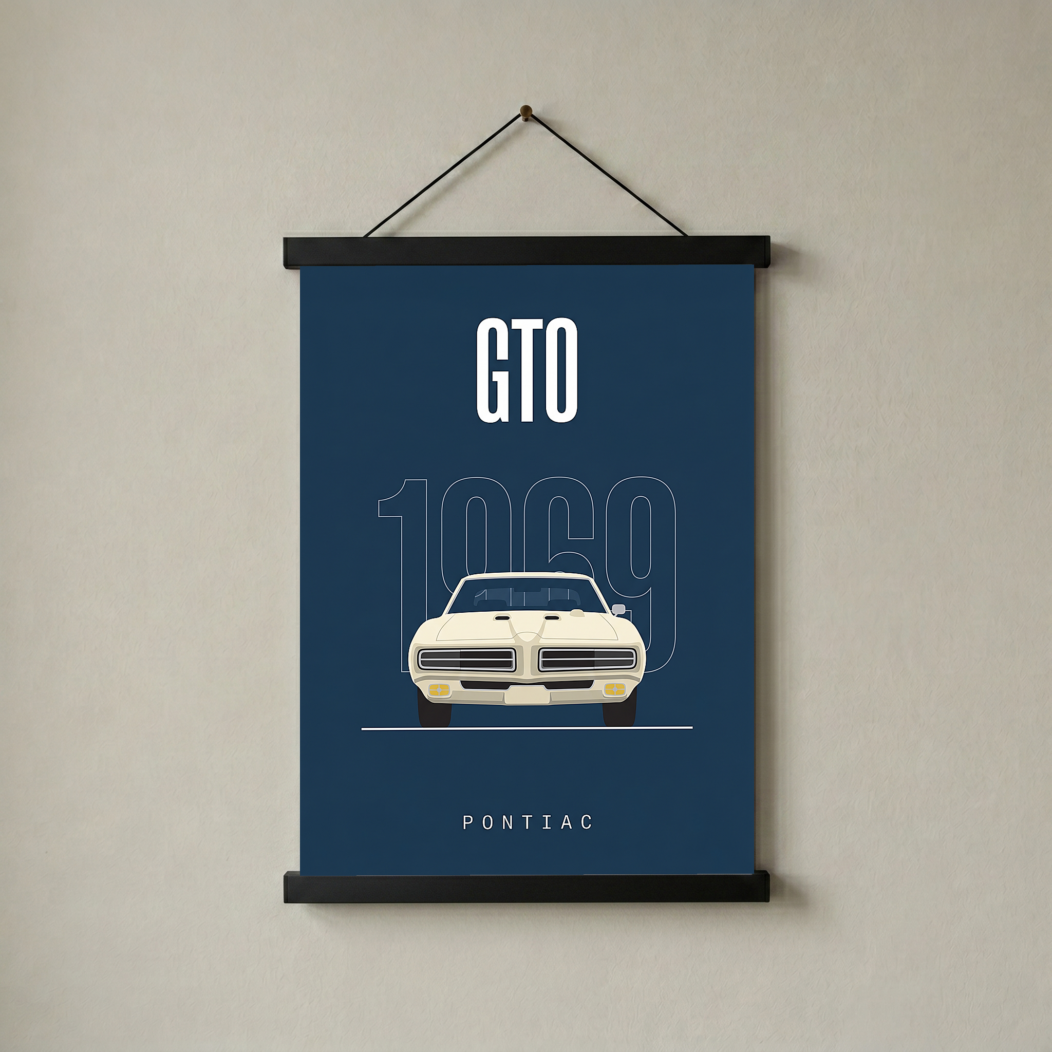 Pontiac GTO 1969 Minimalist Poster — Navy Muscle Car Line Art