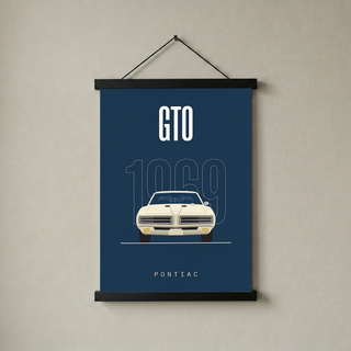 Pontiac GTO 1969 Minimalist Poster — Navy Muscle Car Line Art