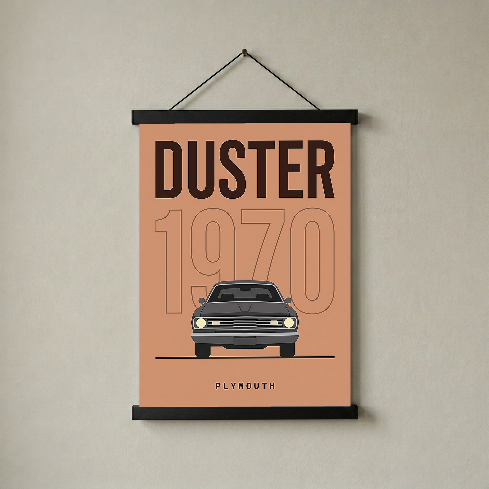 Plymouth Duster 1970 Minimalist Poster — Terracotta Muscle Car Line Art