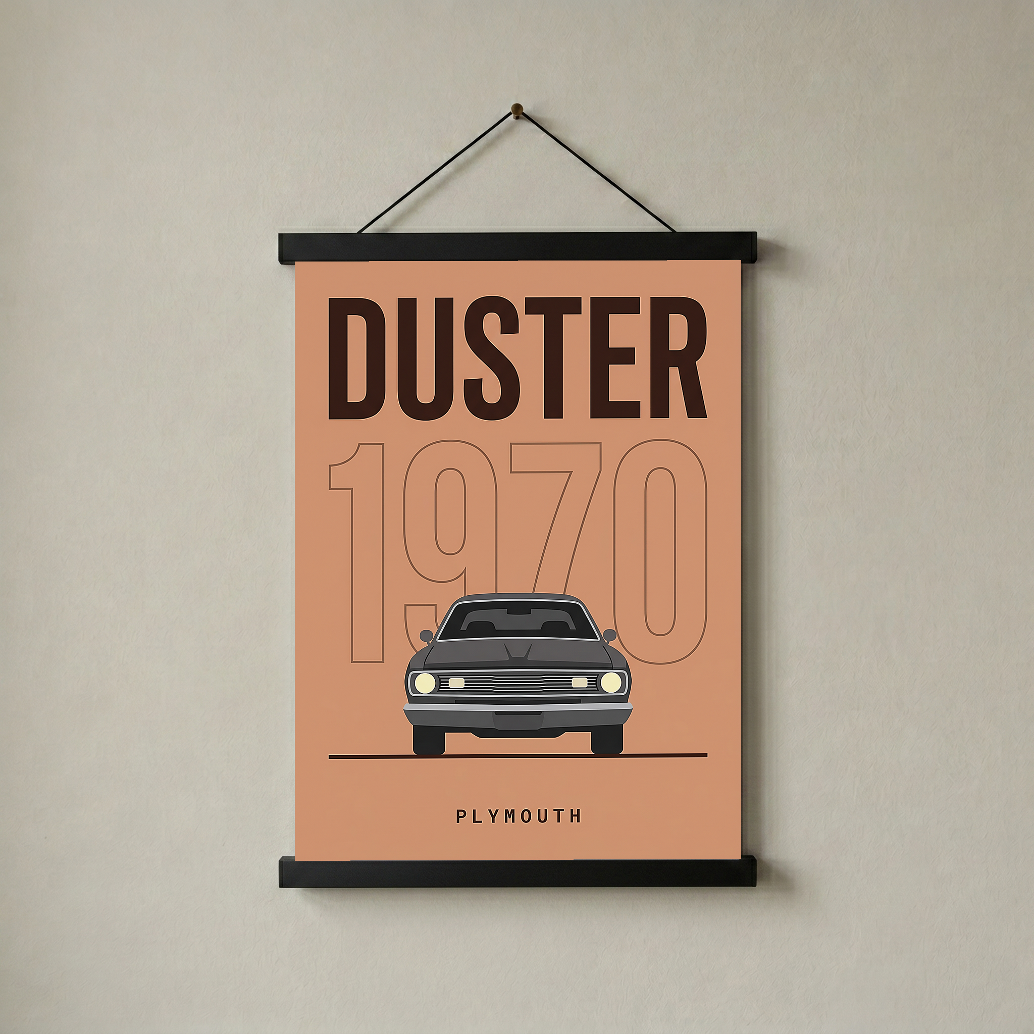 Plymouth Duster 1970 Minimalist Poster — Terracotta Muscle Car Line Art