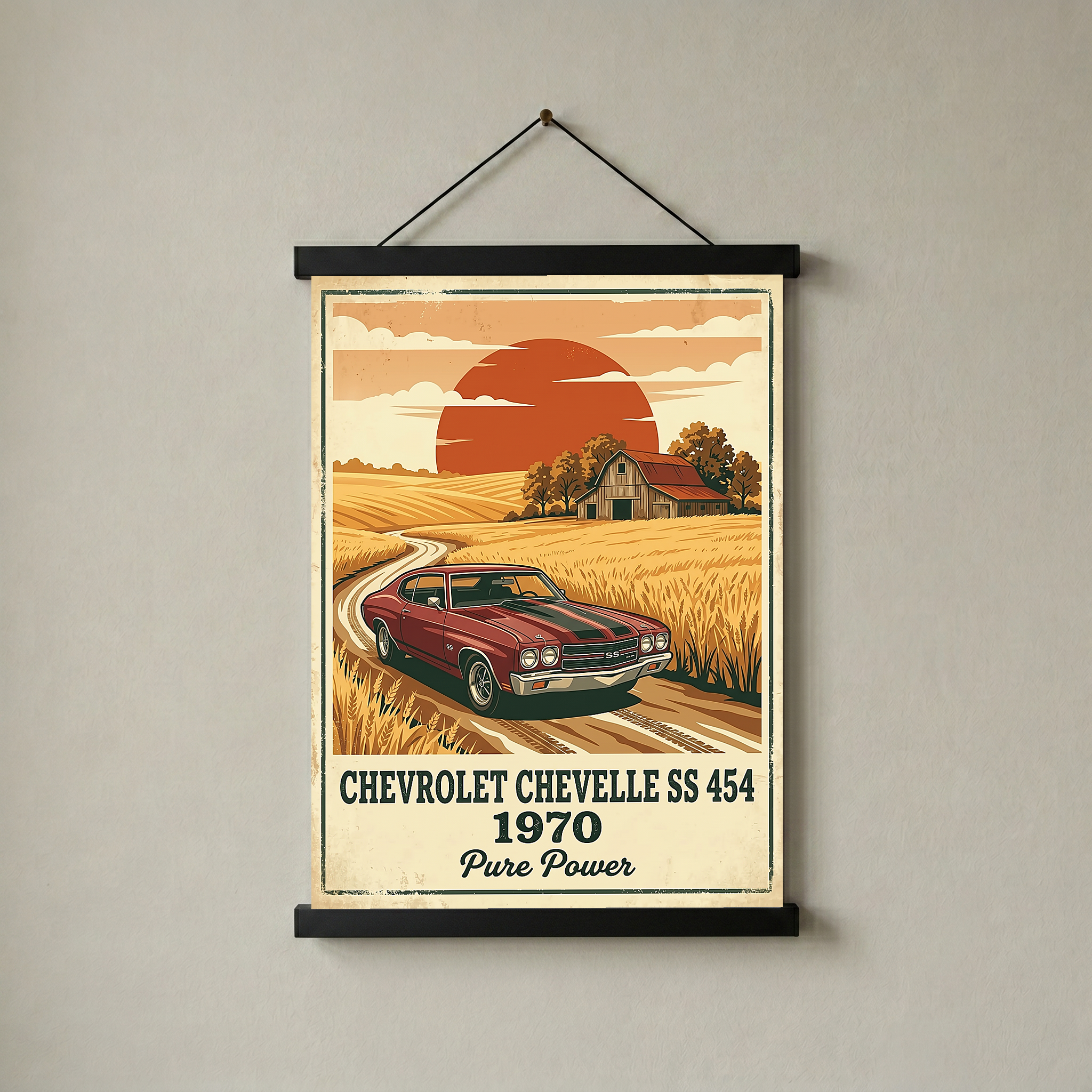 Chevrolet Chevelle SS 454 1970 Poster — Vintage Muscle Car Country Barn Print