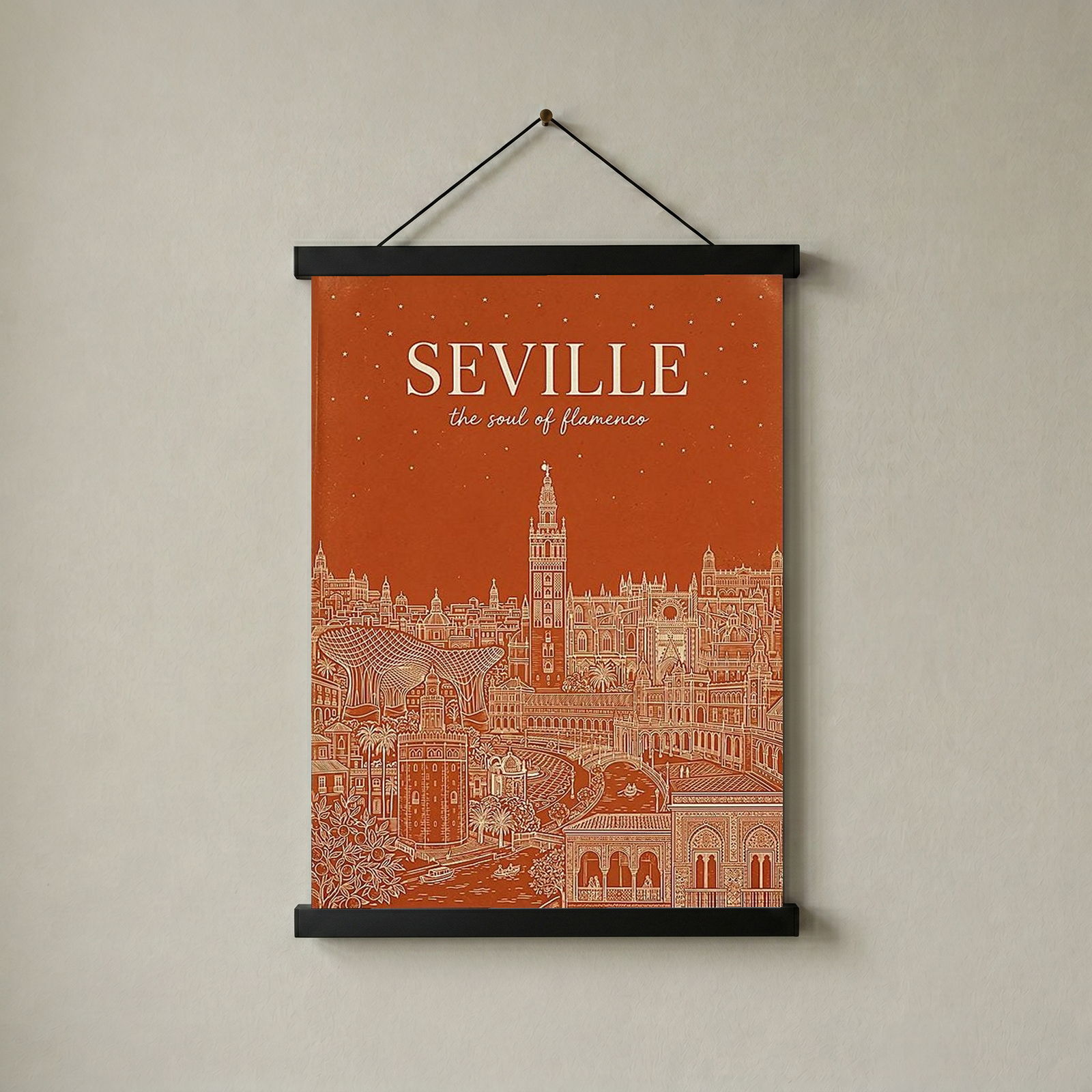 Seville Line Art Print — Terracotta Giralda Tower Plaza de España Wall Art