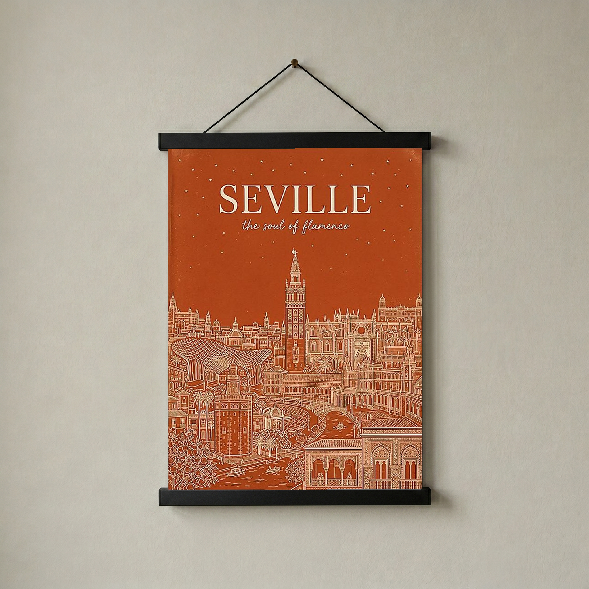 Seville Line Art Print — Terracotta Giralda Tower Plaza de España Wall Art