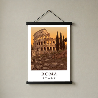 Rome Italy Travel Poster — Colosseum Ancient Ruins Cypress Print