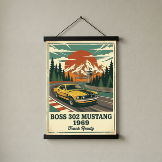Boss 302 Mustang 1969 Poster — Vintage Muscle Car Race Track Print