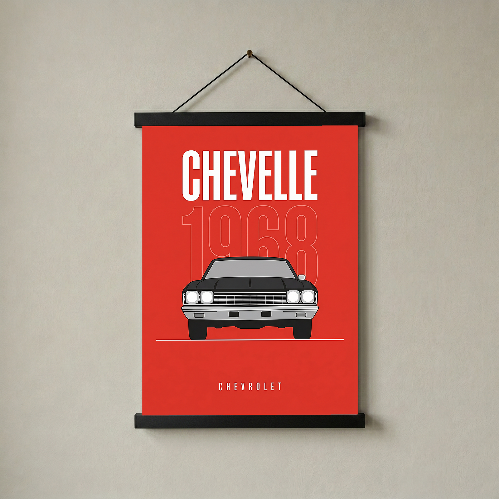 Chevrolet Chevelle 1968 V2 Minimalist Poster — Crimson Sedan Muscle Line Art