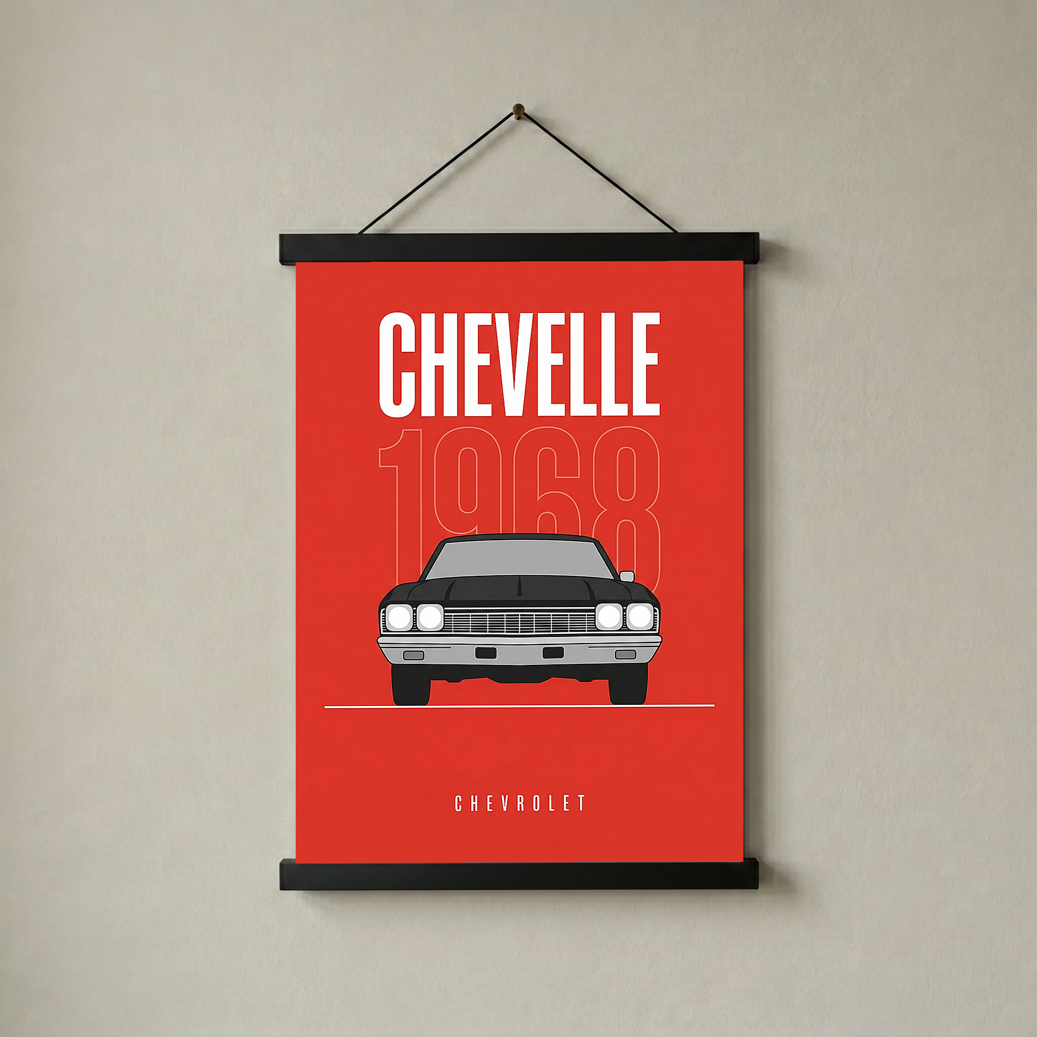 Chevrolet Chevelle 1968 V2 Minimalist Poster — Crimson Sedan Muscle Line Art