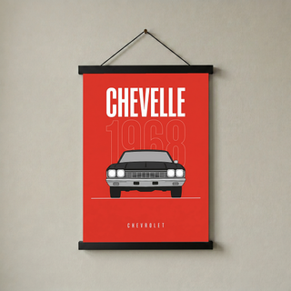 Chevrolet Chevelle 1968 V2 Minimalist Poster — Crimson Sedan Muscle Line Art