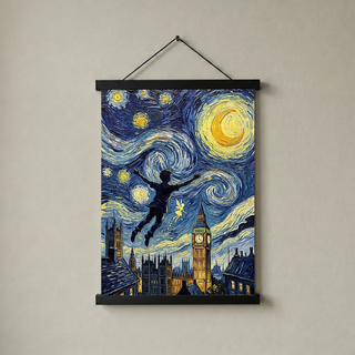Peter Pan London Starry Night Print — Big Ben Van Gogh-Style Nursery Wall Art