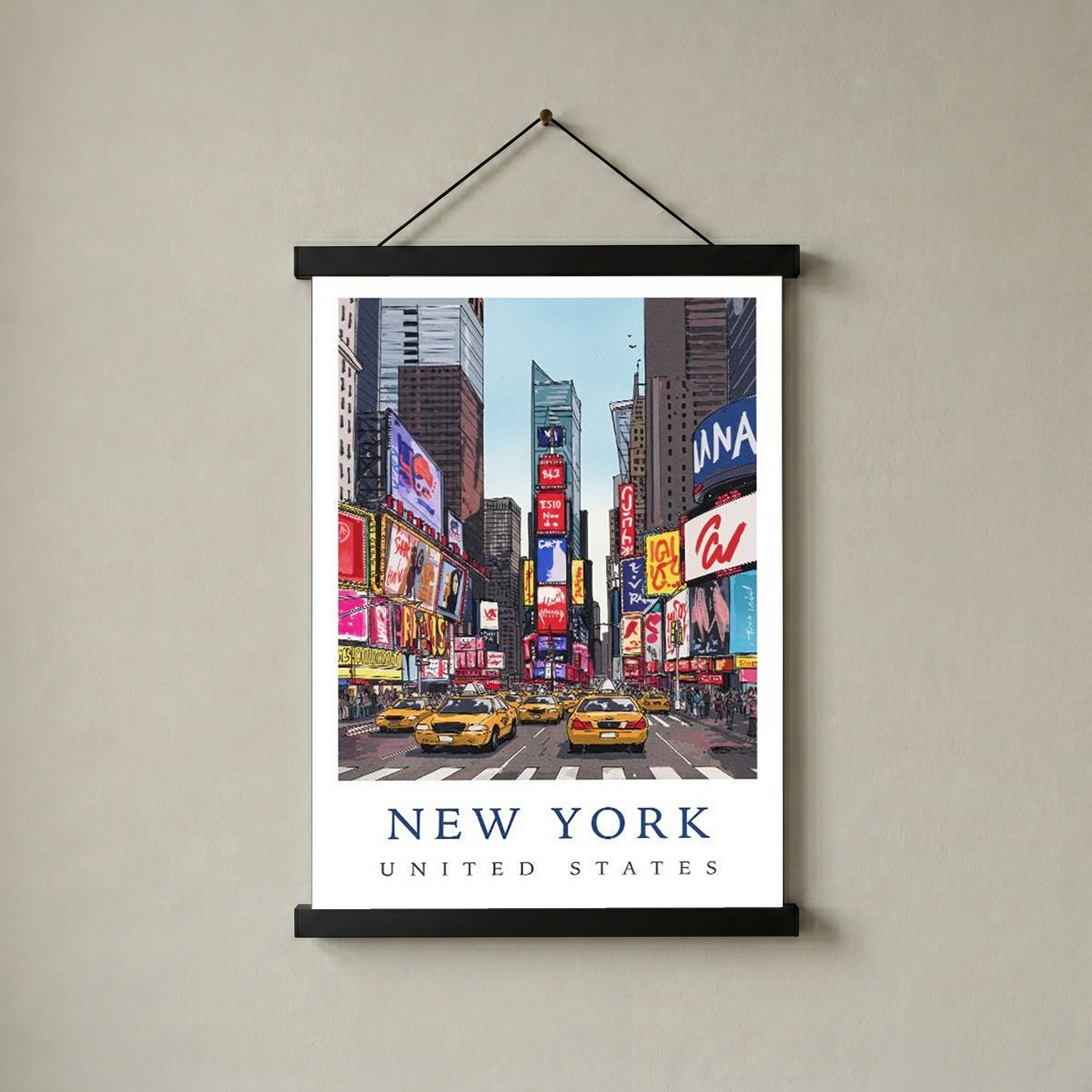 New York City Travel Poster — Times Square Yellow Cabs Iconic Print
