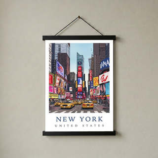 New York City Travel Poster — Times Square Yellow Cabs Iconic Print