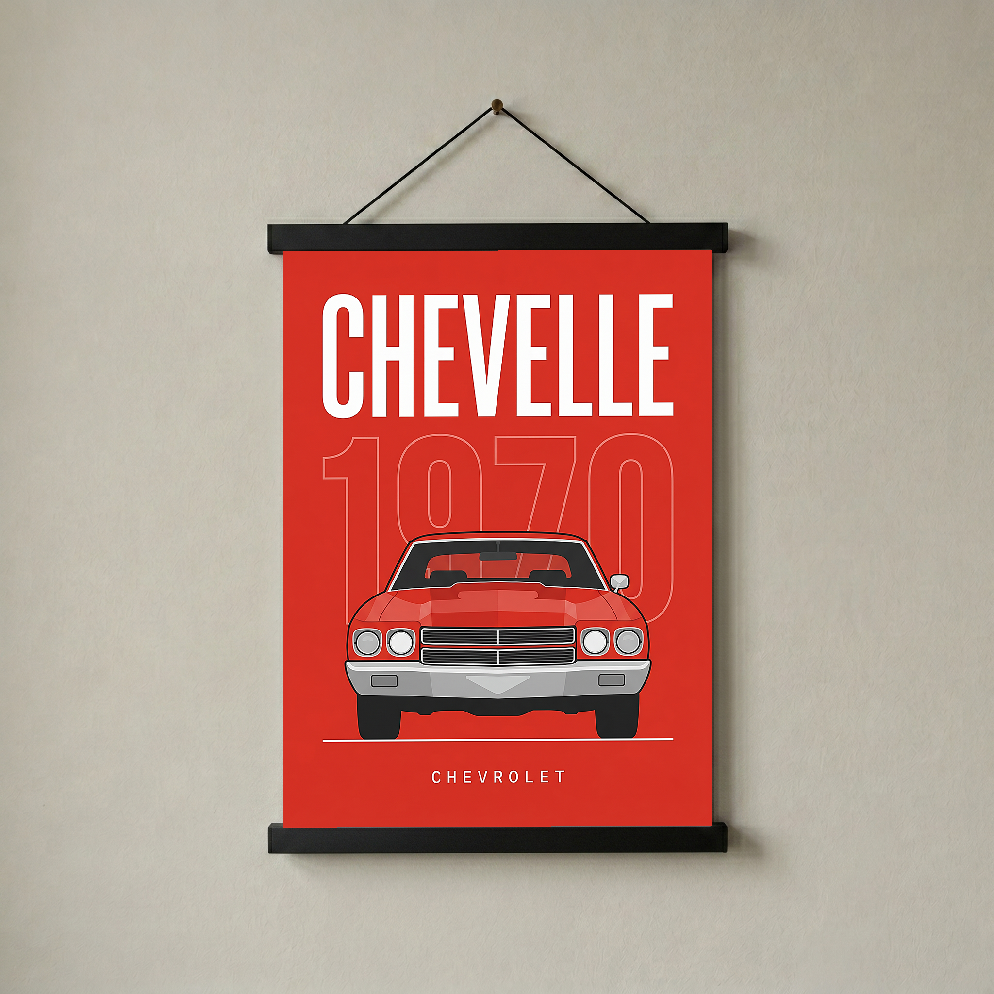 Chevrolet Chevelle 1970 Minimalist Poster — Red Muscle Car Line Art
