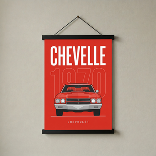 Chevrolet Chevelle 1970 Minimalist Poster — Red Muscle Car Line Art