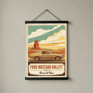 Ford Mustang Bullitt 1968 V2 Poster — Vintage Muscle Country Silo Print