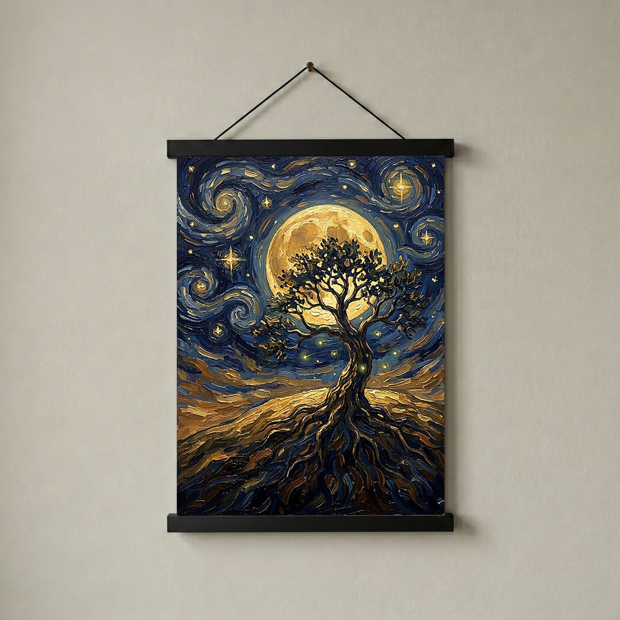 Tree of Life Full Moon Print — Van Gogh-Style Mystical Spiritual Wall Art