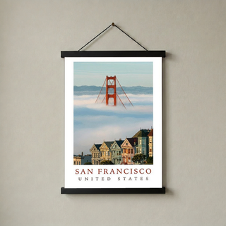 San Francisco Travel Poster — Golden Gate Bridge Painted Ladies Print
