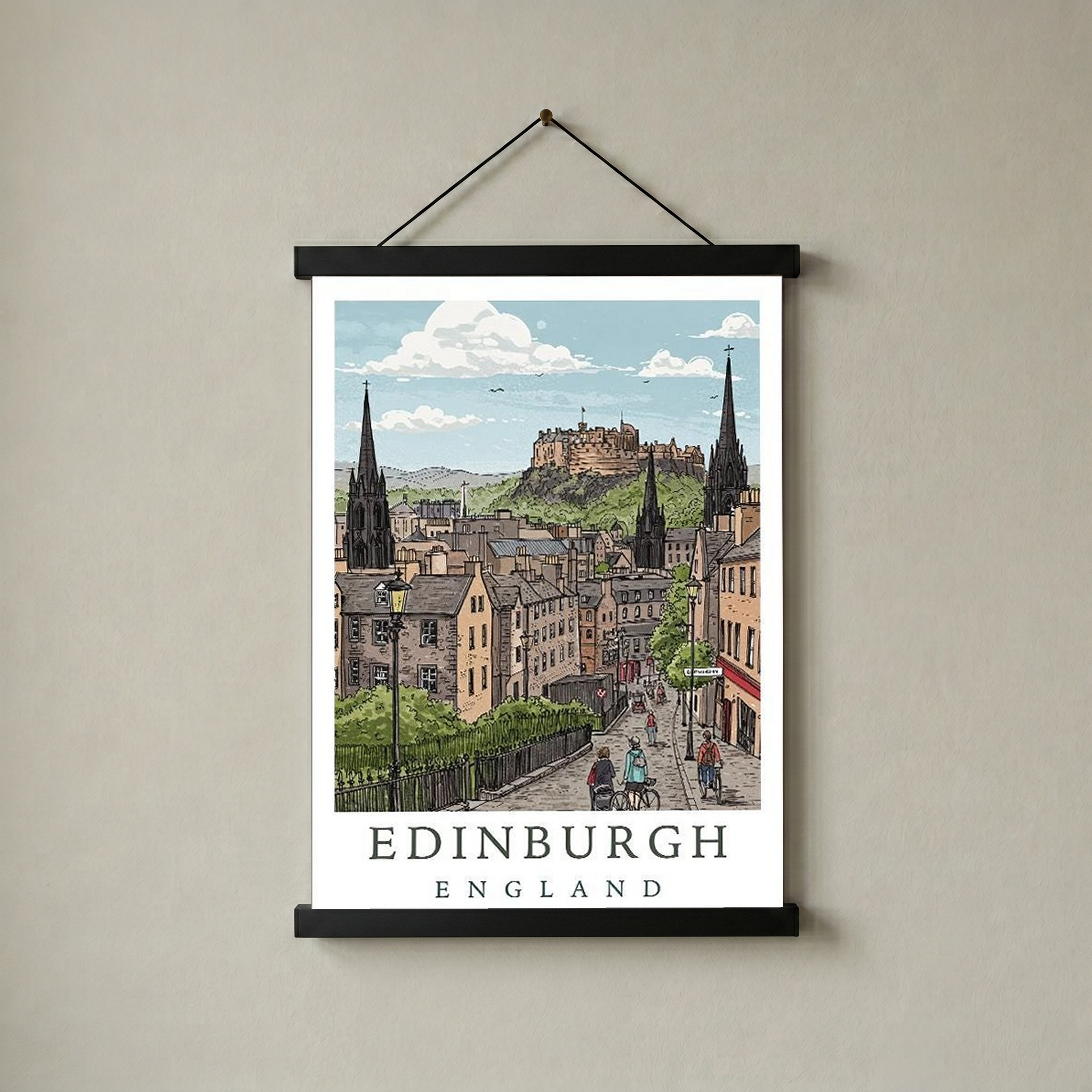 Edinburgh Scotland Travel Poster — Castle Royal Mile Old Town Print