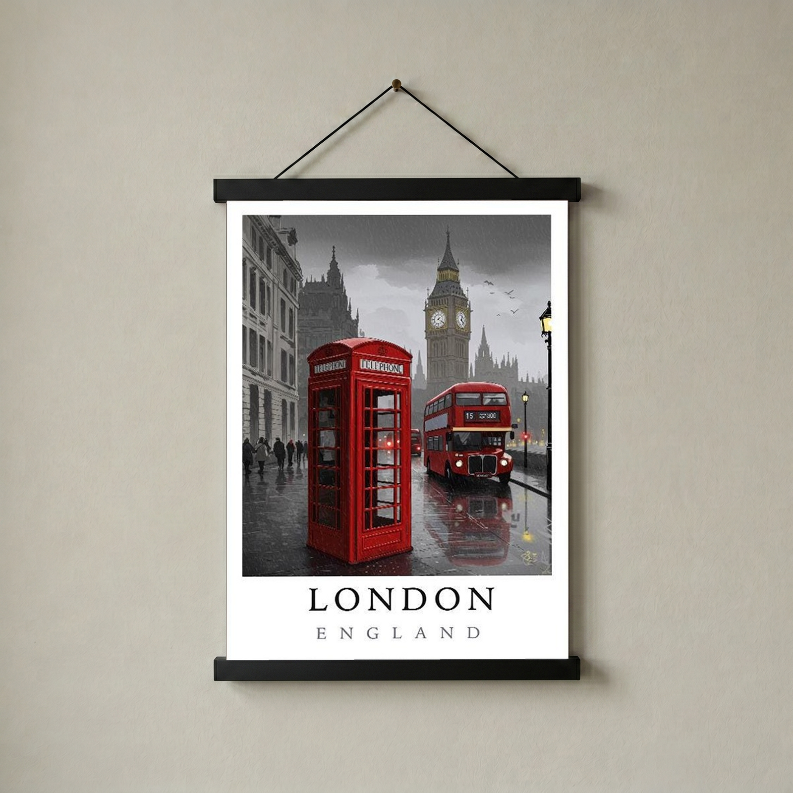 London Travel Poster — Big Ben Red Bus Telephone Box Iconic Print