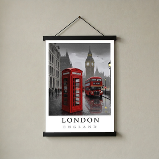 London Travel Poster — Big Ben Red Bus Telephone Box Iconic Print