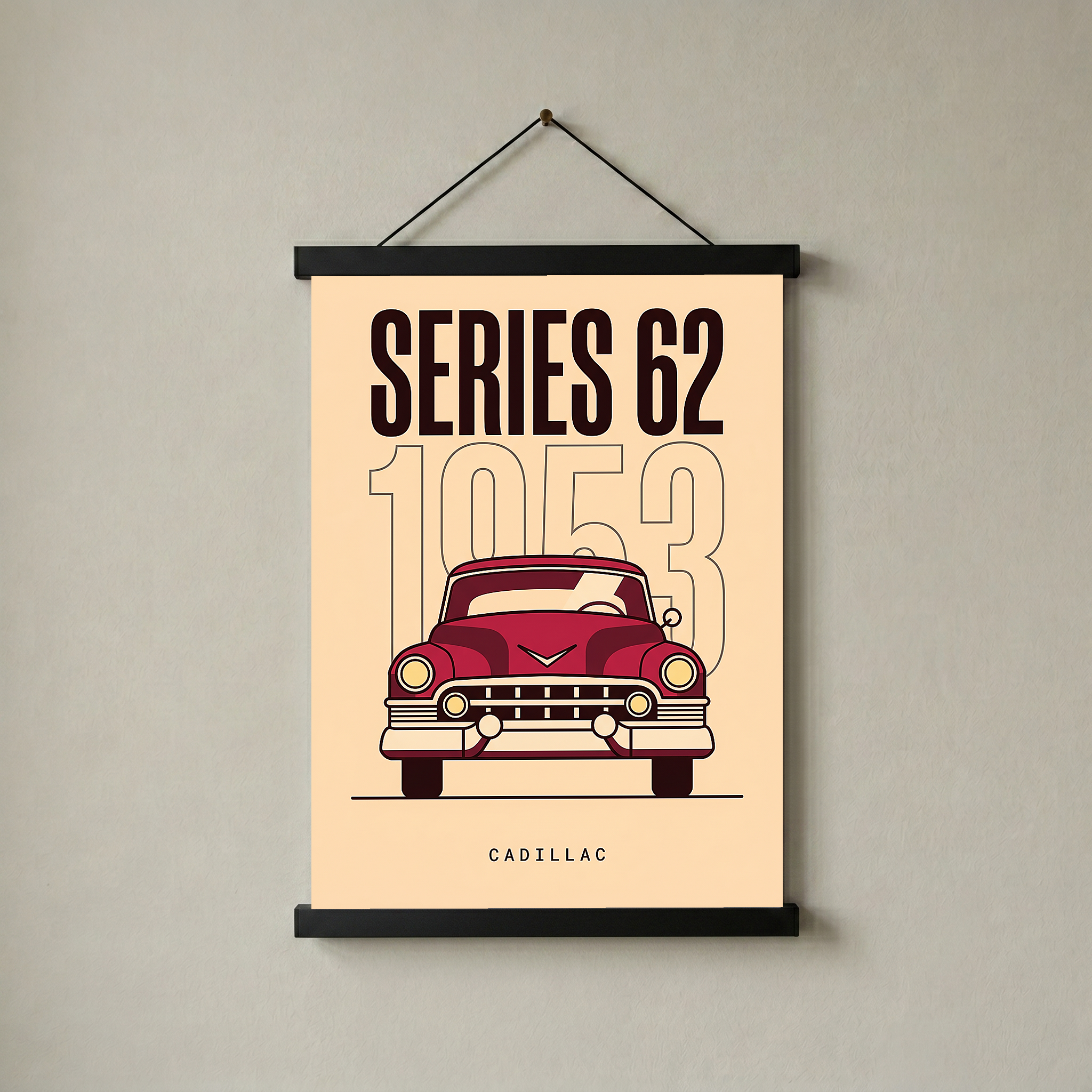 Cadillac Series 62 1953 Minimalist Poster — Cream Classic Car Line Art