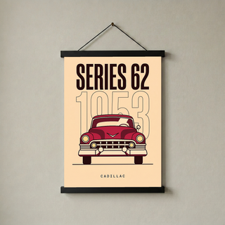 Cadillac Series 62 1953 Minimalist Poster — Cream Classic Car Line Art
