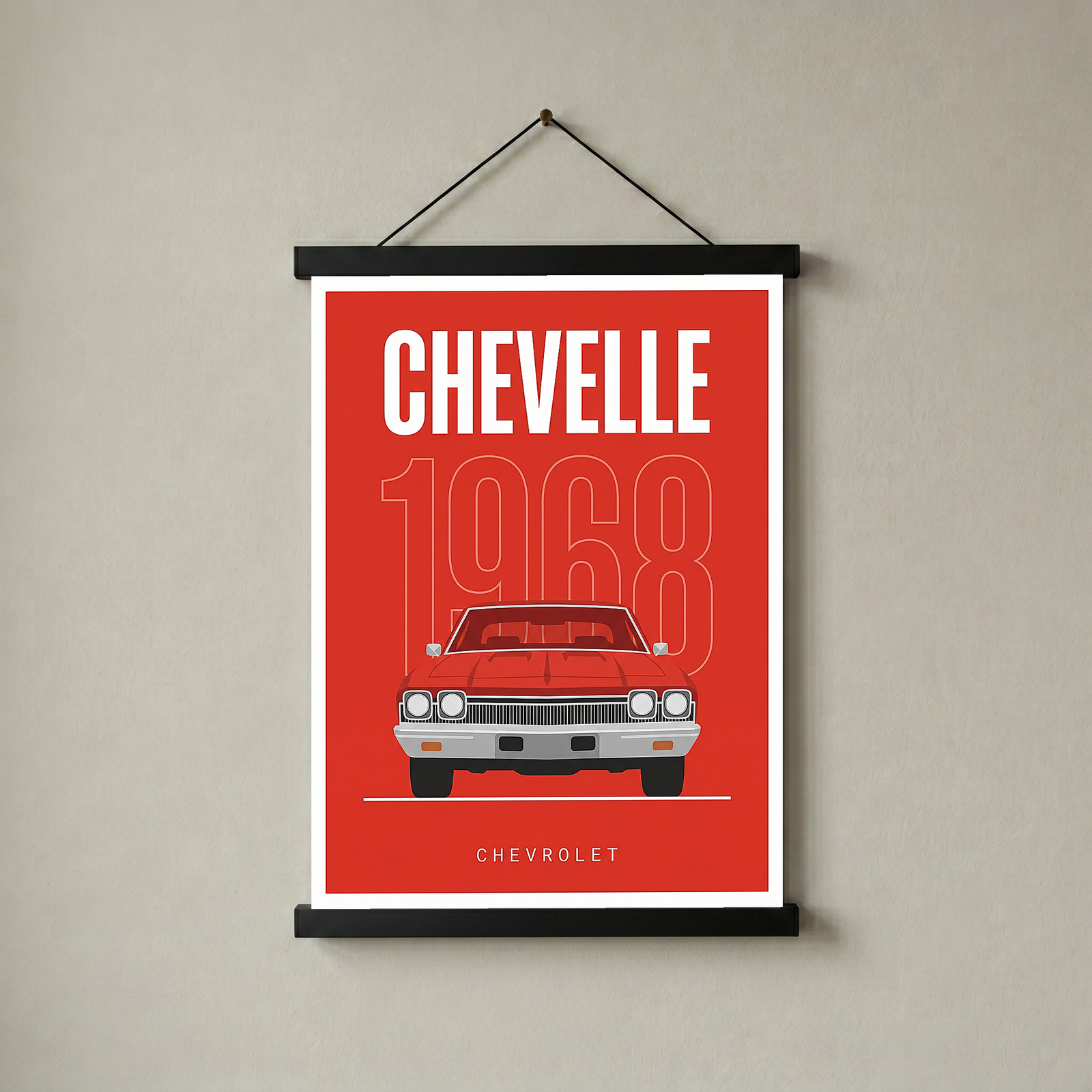 Chevrolet Chevelle 1968 Minimalist Poster — Red Muscle Car Line Art