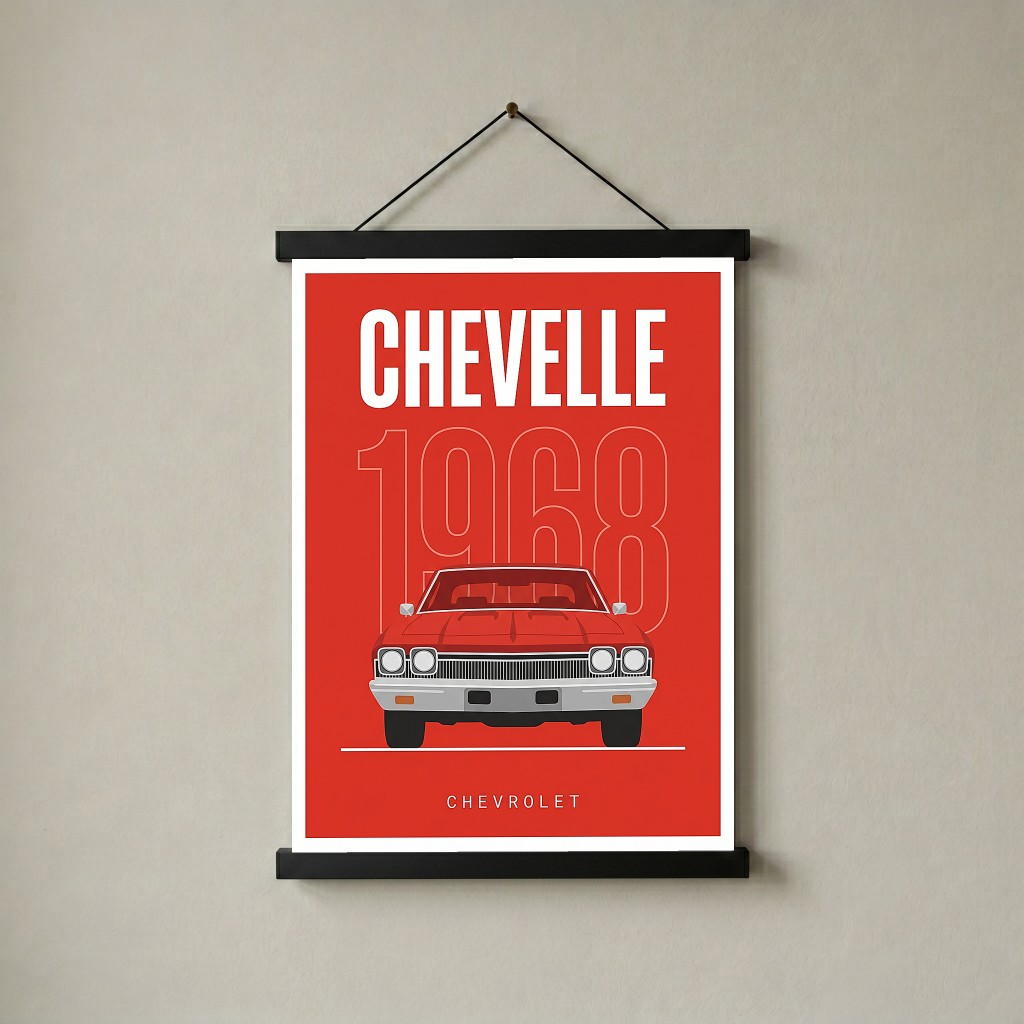 Chevrolet Chevelle 1968 Minimalist Poster — Red Muscle Car Line Art