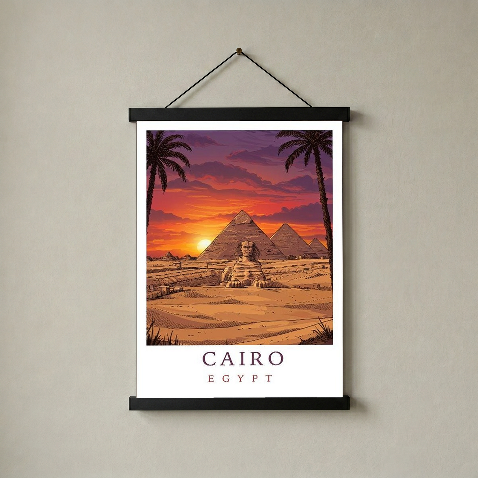 Cairo Egypt Travel Poster — Pyramids Sphinx Sunset Wall Art Print