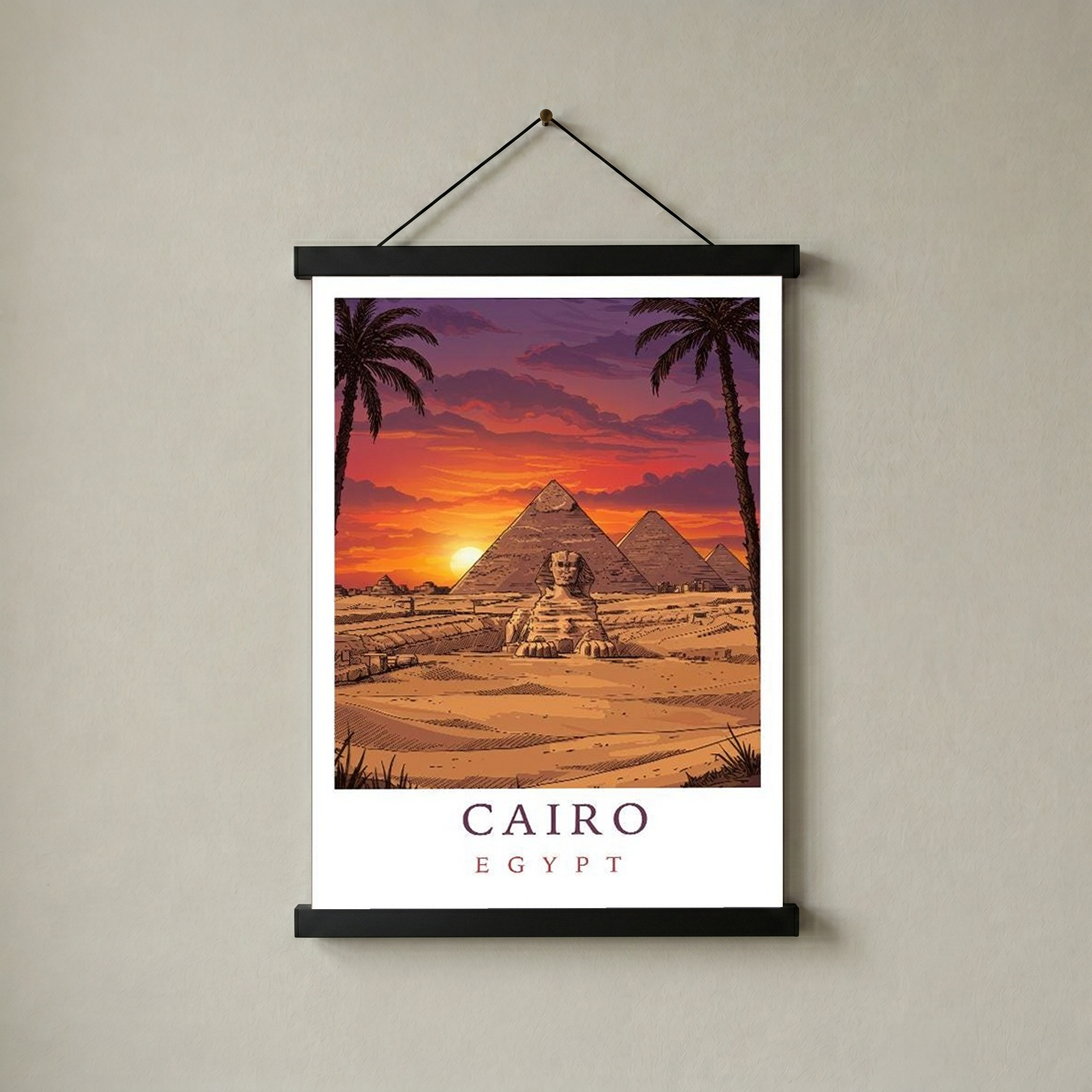 Cairo Egypt Travel Poster — Pyramids Sphinx Sunset Wall Art Print