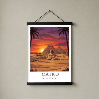 Cairo Egypt Travel Poster — Pyramids Sphinx Sunset Wall Art Print