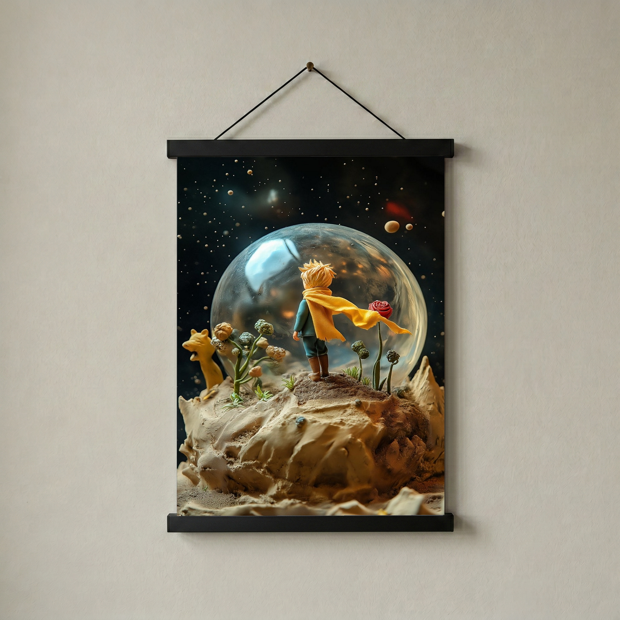 The Little Prince in a Snow Globe Wall Art Print — Saint-Exupéry Tribute Poster