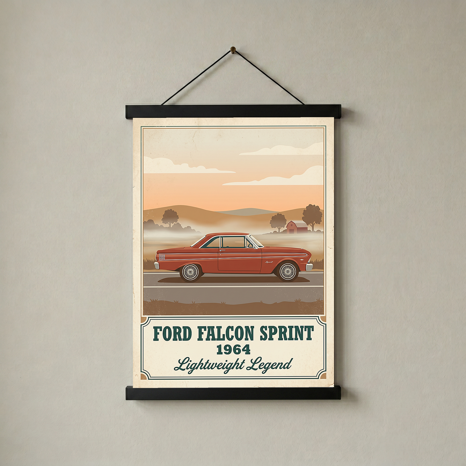Ford Falcon Sprint 1964 Poster — Vintage Muscle Car Misty Country Road Print
