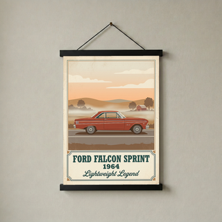 Ford Falcon Sprint 1964 Poster — Vintage Muscle Car Misty Country Road Print