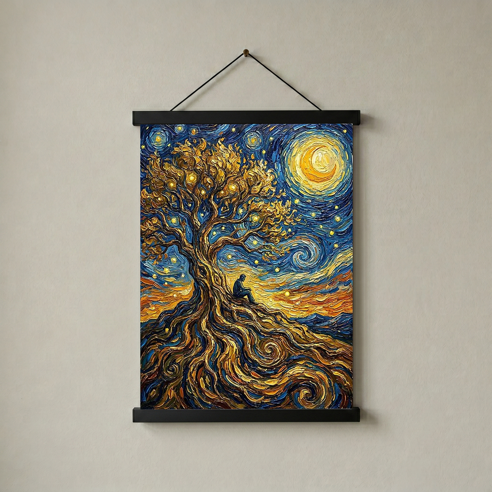 Man in Tree of Life Print — Van Gogh-Style Spiritual Reflection Wall Art