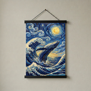 Breaching Whale Starry Night Print — Van Gogh-Style Ocean Humpback Wall Art