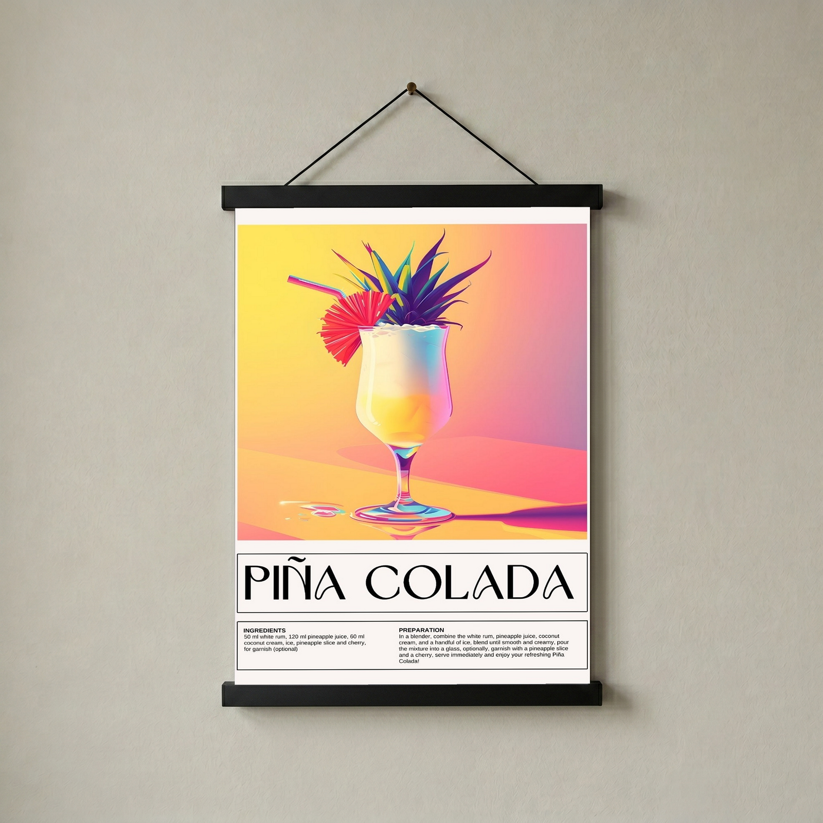 Pina Colada Wall Art Print — Tropical Coconut Rum Cocktail Poster
