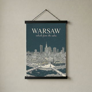 Warsaw Line Art Print — Slate Old Town Palace of Culture Skyline Wall Art