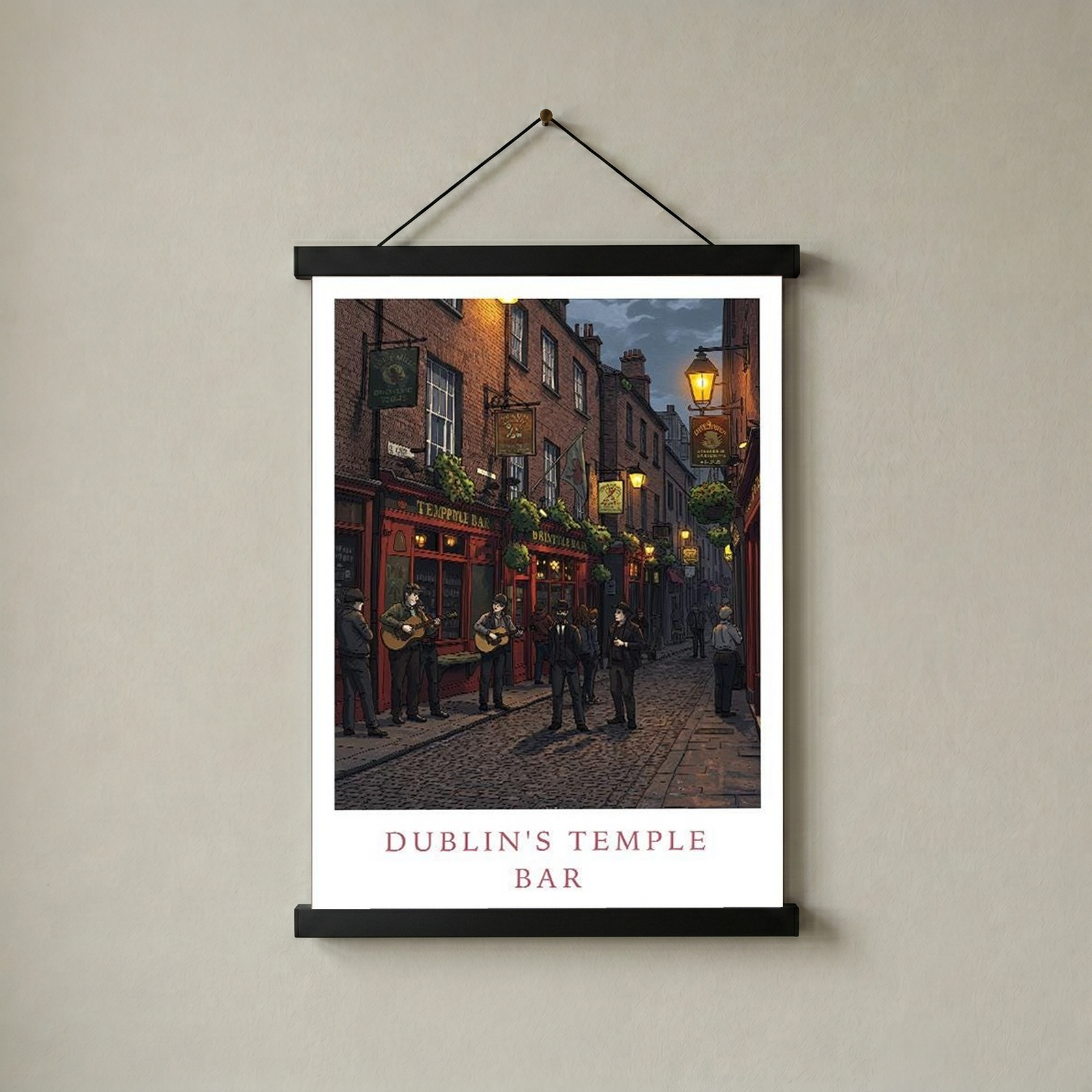 Dublin Ireland Travel Poster — Temple Bar Irish Pub Buskers Night Print