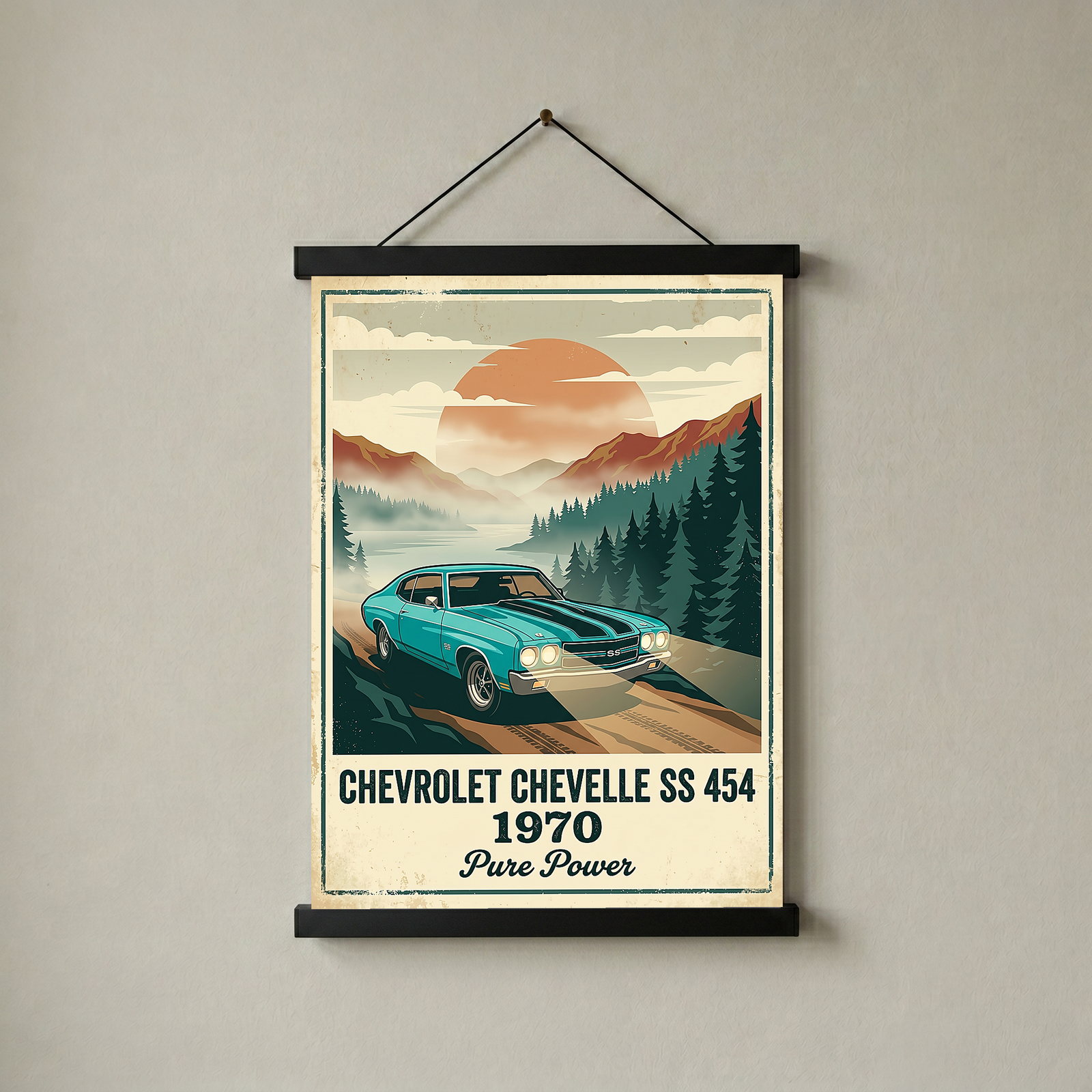 Chevrolet Chevelle SS 454 1970 V6 Aqua Edition — Vintage Muscle Misty Mountain Print