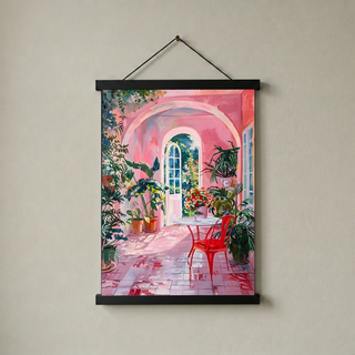 Pink Botanical Archway Painting — Lush Indoor Garden Conservatory Poster