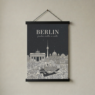 Berlin Line Art Print — Charcoal Brandenburg Gate TV Tower Skyline Wall Art