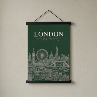 London Line Art Print — Forest Green Big Ben London Eye Skyline Wall Art