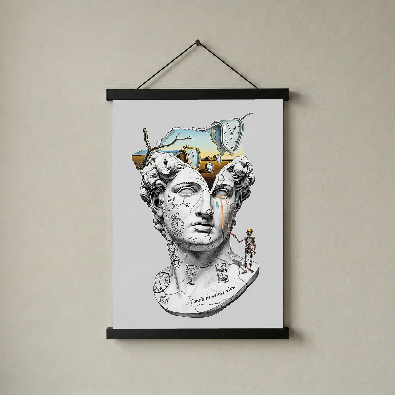 Flow of Time Dali — Surreal Melting Clocks Wall Art Print