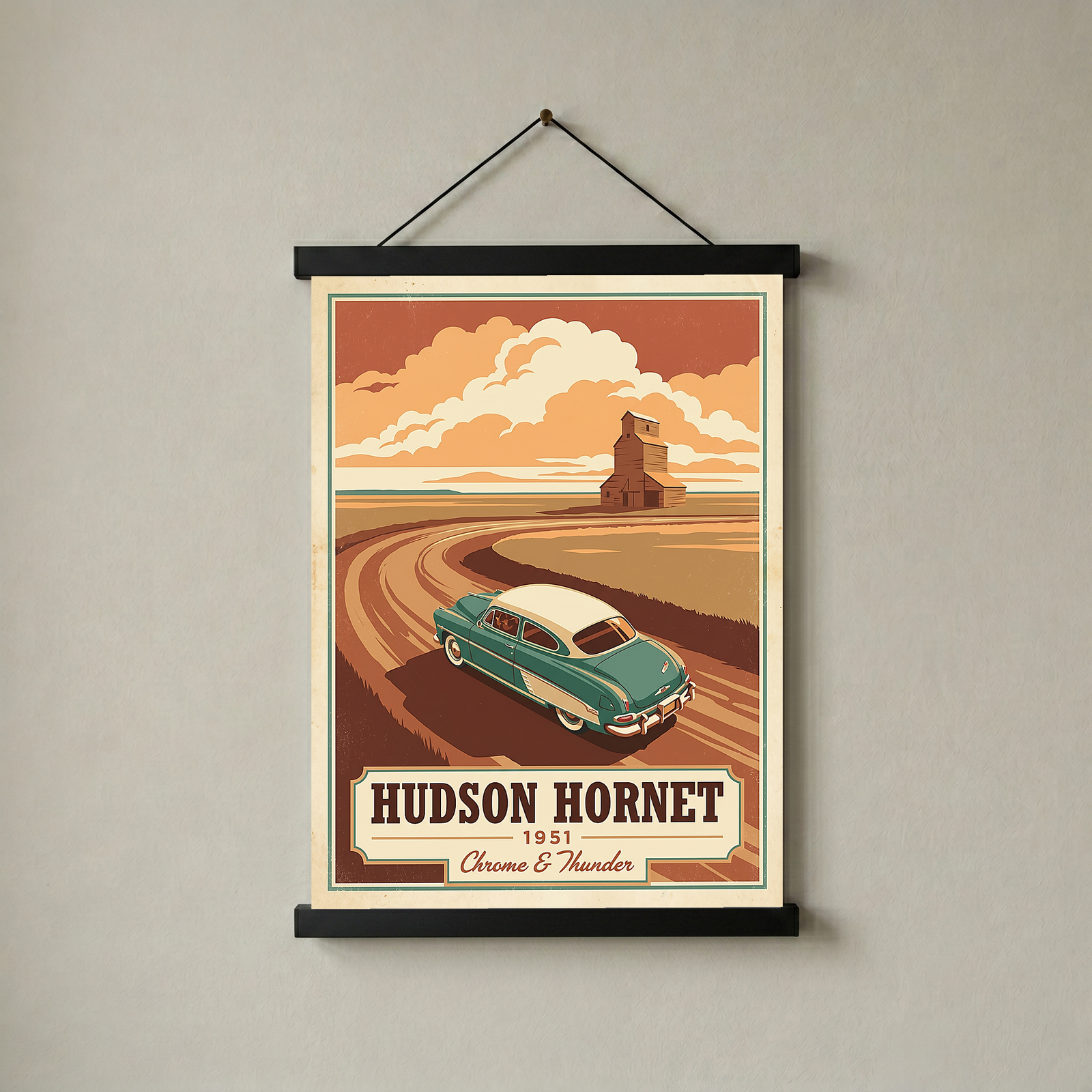 Hudson Hornet 1951 Poster — Vintage NASCAR Stock Car Prairie Print