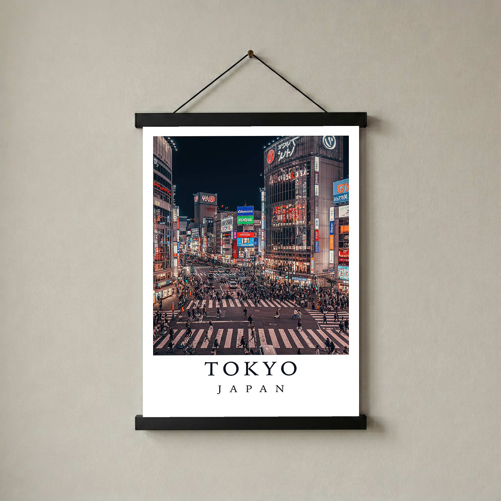Tokyo Japan Travel Poster — Shibuya Crossing Neon Night Cityscape