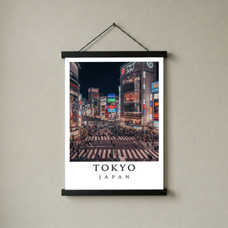 Tokyo Japan Travel Poster — Shibuya Crossing Neon Night Cityscape