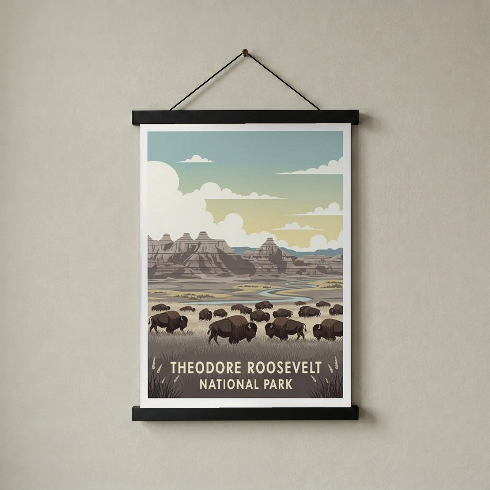 Theodore Roosevelt National Park Poster — Vintage Bison Badlands Art