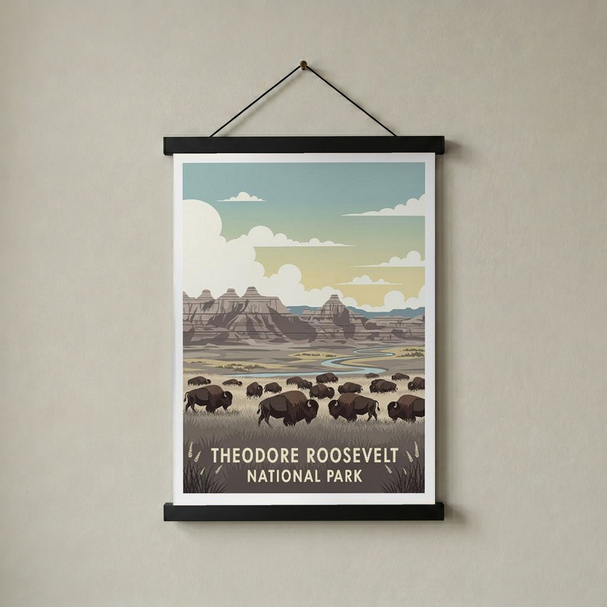 Theodore Roosevelt National Park Poster — Vintage Bison Badlands Art