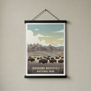 Theodore Roosevelt National Park Poster — Vintage Bison Badlands Art